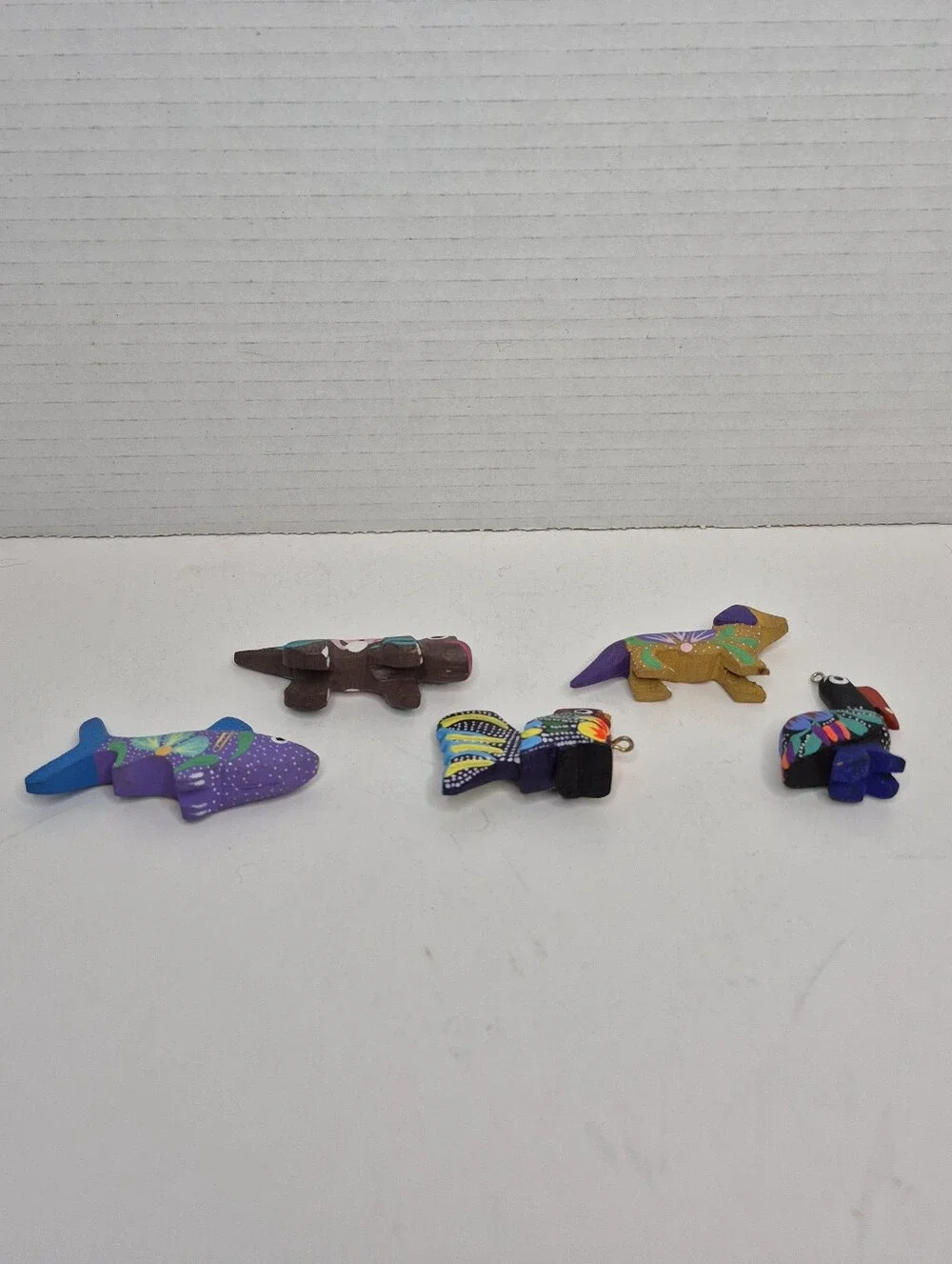 Colorful Handpainted Wood Animal Ornament Lot of Five READ